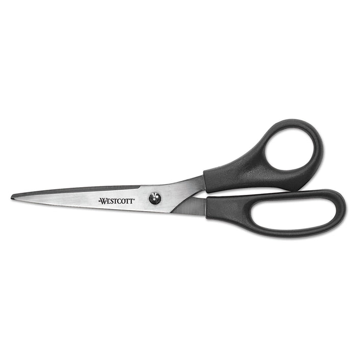 Westcott All Purpose Stainless Steel Scissors, 8" Long, 3.5" Cut Length, Black Straight Handle
