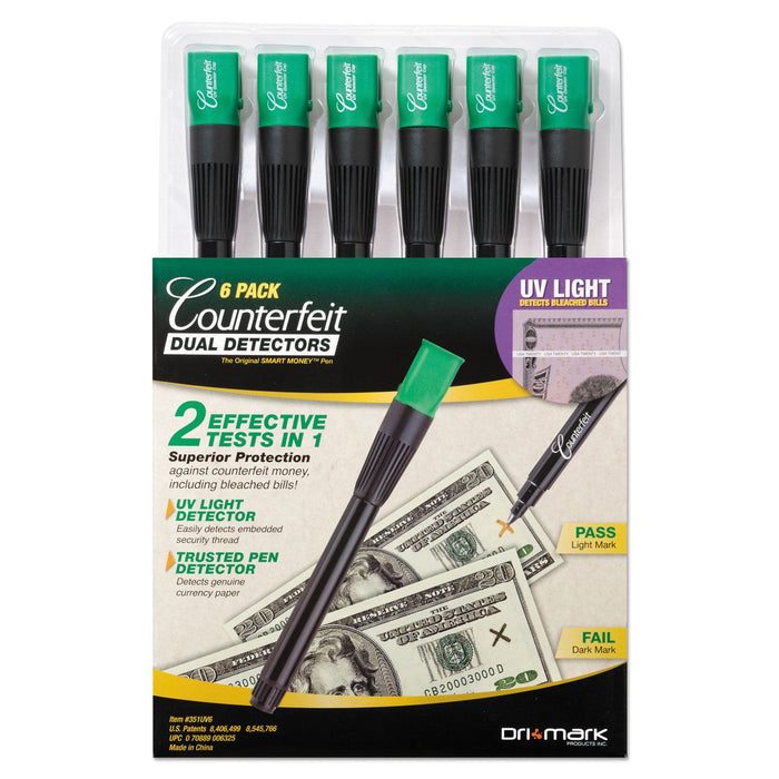 Dri-Mark Counterfeit Money Detection System, UV Light; Watermark Detector; Color Change Ink, U.S. Currency, 0.8 x 0.8 x 6, Black/Green