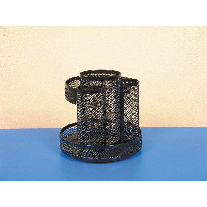 Universal Metal Mesh Rotating Desktop Organizer, 8 Compartments, Metal Mesh, 6.5" Diameter x 6.13"h, Black