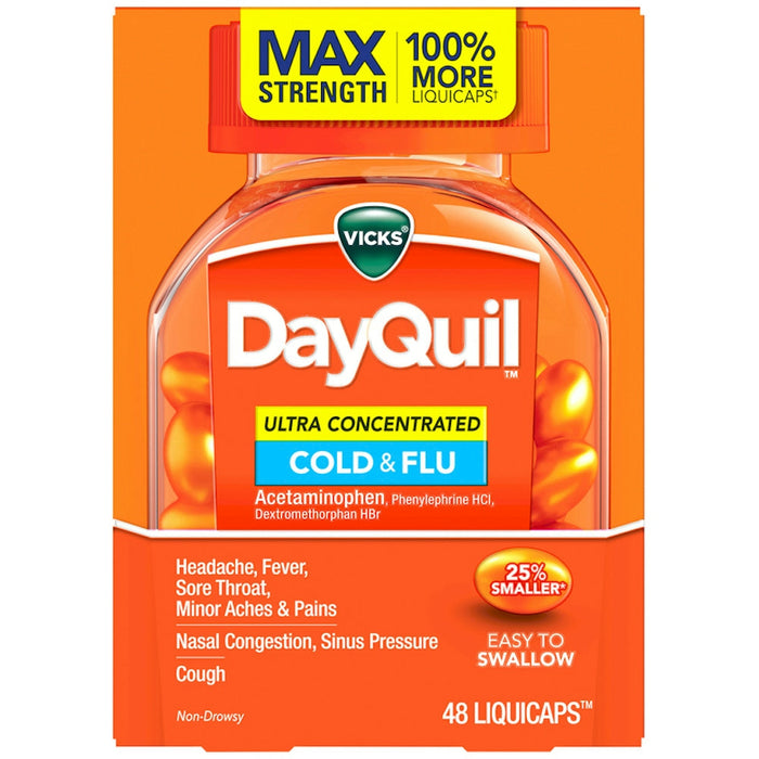 Vicks Day Quil Cold & Flu Medicine, Ultra Concentrated Liqui Caps, 48ct by Pasteur Pharmacy