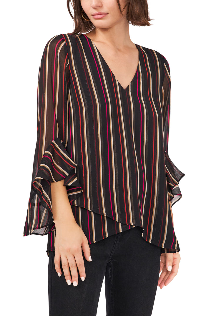 Vince Camuto Striped Flutter-Sleeve Top, Size Small by Vanessa Jane