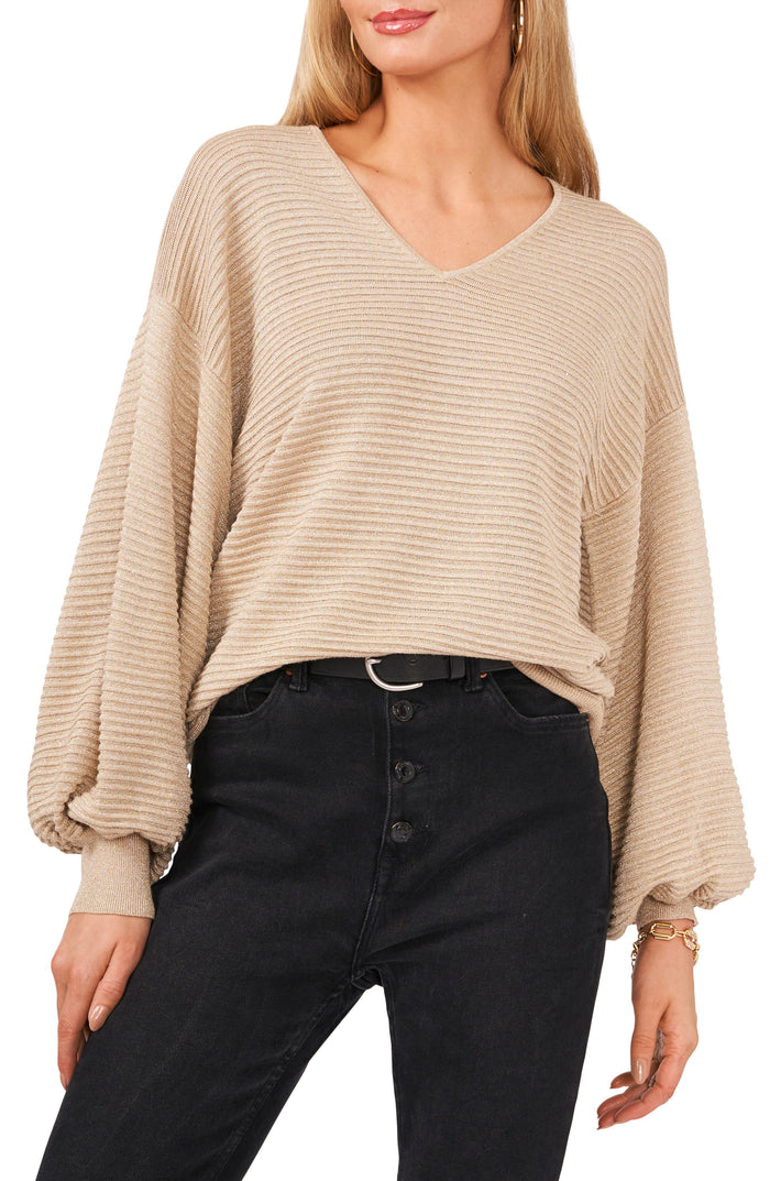 Vince Camuto Blouson-Sleeve V-Neck Sweater, Size XL by Vanessa Jane