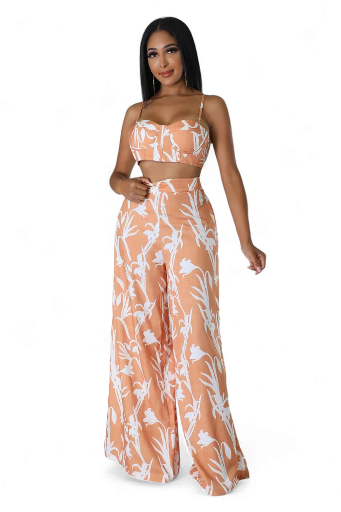 Two Piece Cropped Top & Wide Leg Pant Suit by The House of Stylez