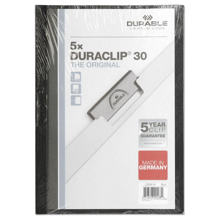 Durable DuraClip Report Cover, Clip Fastener, 8.5 x 11, Clear/Black, 5/Pack