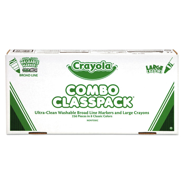 Crayola Crayon and Ultra-Clean Washable Marker Classpack, 8 Colors, 128 Each Crayons/Markers, 256/Box