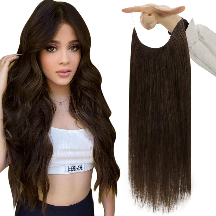 VIP BandX Halo Hair Extensions 100% Human Hair, Silky Straight 24 Inch, Invisible Wire with Clips