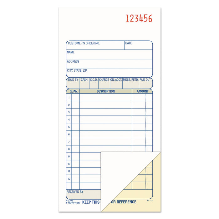 Adams Two-Part Sales Book, Two-Part Carbon, 3.38 x 6.69, 1/Page, 50 Forms