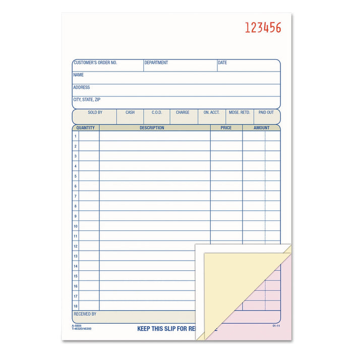 Adams Two-Part Sales Book, Two-Part Carbon, 7.94 x 5.56, 1/Page, 50 Forms