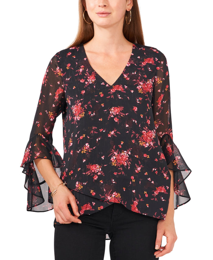 Vince Camuto Floral-Print Flutter-Sleeve Top, Size XS by Vanessa Jane