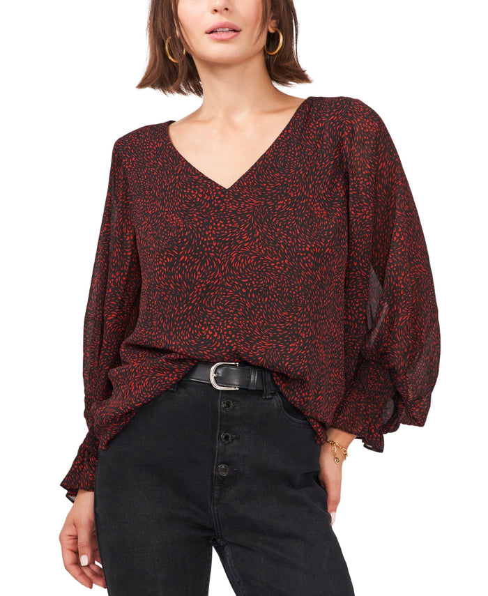 Vince Camuto Printed V-Neck Blouse, Size XS by Vanessa Jane