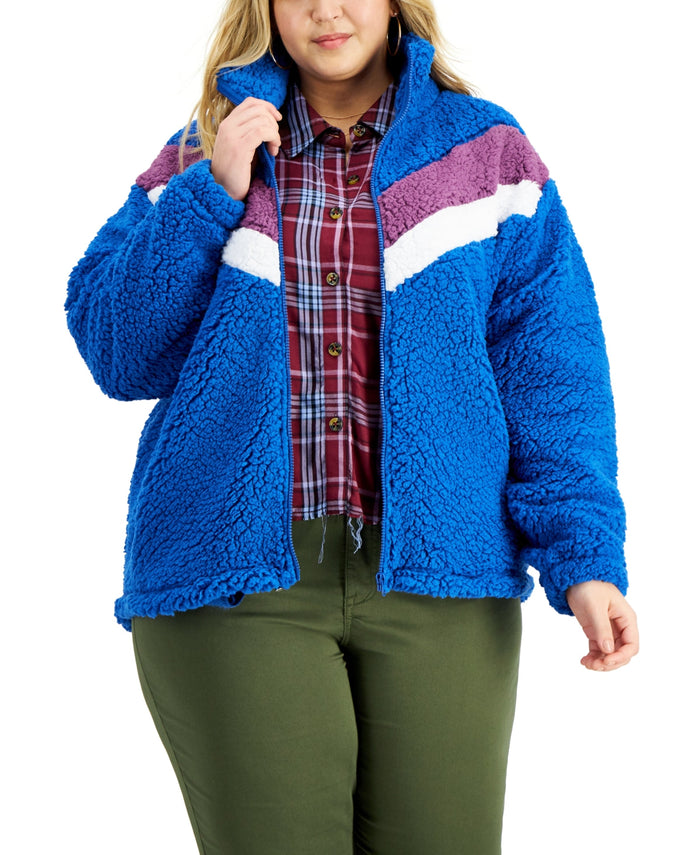 Kiss & Tell Plus Size Sherpa Chevron Zip-Up Jacket by Vanessa Jane