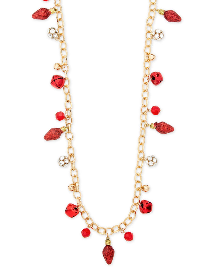Holiday Lane Gold-Tone Crystal and Bead Jingle Bell 36 Statement Necklace by Vanessa Jane