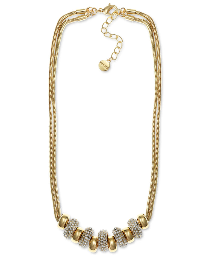 Alfani Gold-Tone Pave Beaded Double Chain Statement Necklace, 17 + 2 Extender by Vanessa Jane
