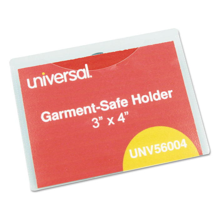 Universal Clear Badge Holders w/Garment-Safe Clips, 3 x 4, White Inserts, 50/Box