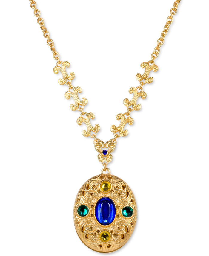Patricia Nash Gold-Tone Multicolor Stone Oval Filigree Locket 29-1/2 Pendant by Vanessa Jane