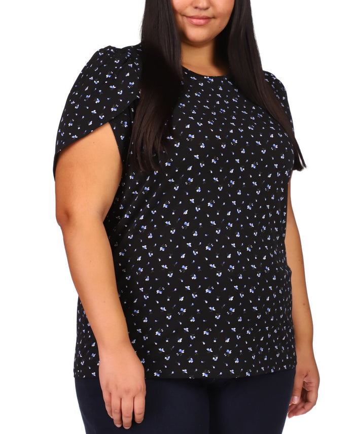 Michael Michael Kors Plus-Size Floral-Print Tulip-Sleeve Top, Size 0X by Vanessa Jane