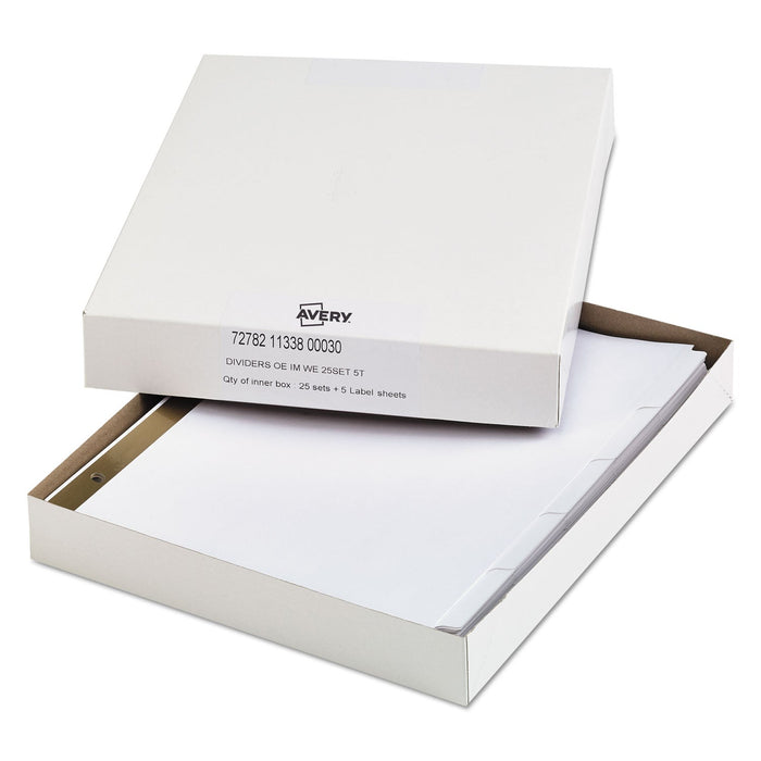 Office Essentials Index Dividers with White Labels, 5-Tab, 11 x 8.5, White, 25 Sets