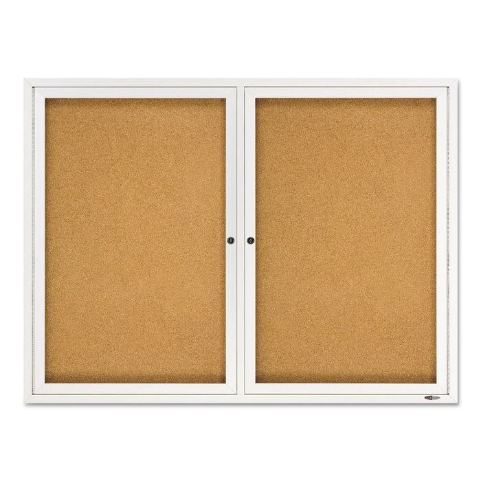 Quartet Enclosed Bulletin Board, Natural Cork/Fiberboard, 48 x 36, Silver Aluminum Frame