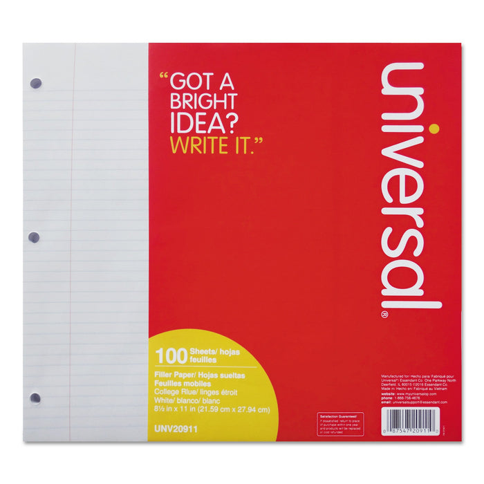 Universal Filler Paper, 3-Hole, 8.5 x 11, Medium/College Rule, 100/Pack