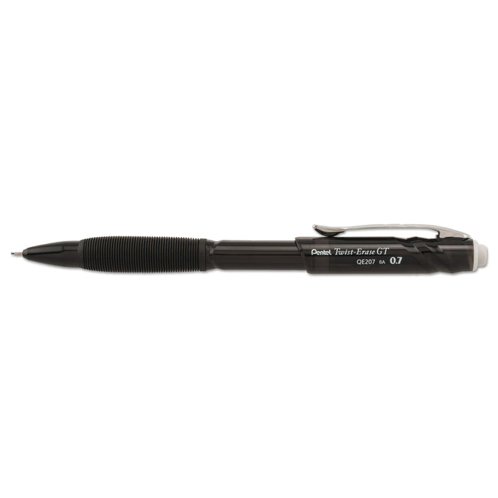 Pentel Twist-Erase GT Pencils, 0.7 mm, HB (#2.5), Black Lead, Black Barrel
