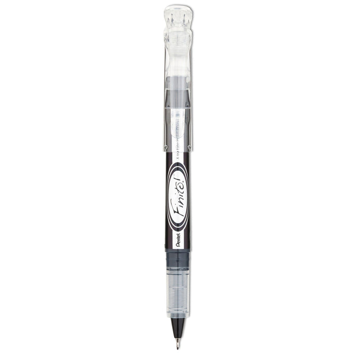 Pentel Finito! Porous Point Pen, Stick, Extra-Fine 0.4 mm, Black Ink, Black/Silver Barrel