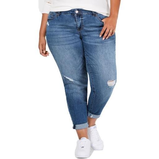 Celebrity Pink Womens Plus Denim Distressed Girlfriend Jeans by Vanessa Jane