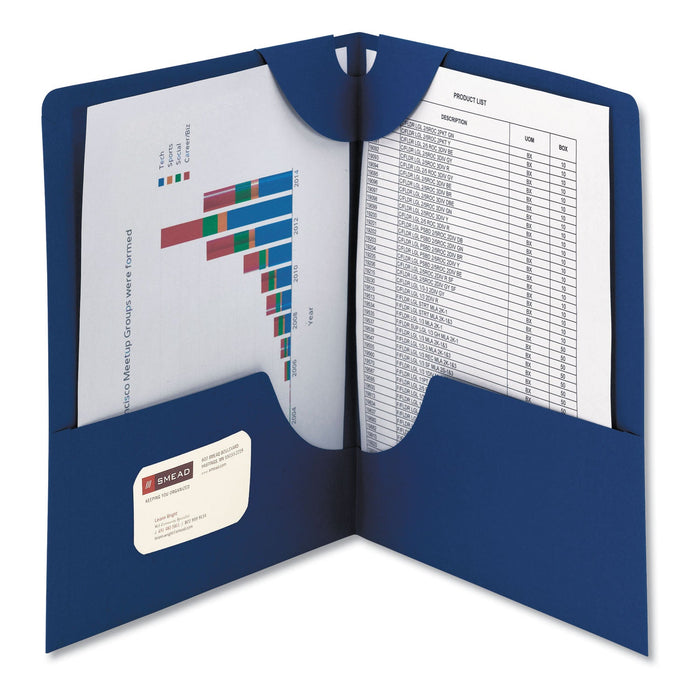 Smead Lockit Two-Pocket Folder, Textured Paper, 100-Sheet Capacity, 11 x 8.5, Dark Blue, 25/Box
