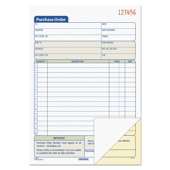 TOPS Purchase Order Book, Two-Part Carbonless, 5.56 x 8.44, 1/Page, 50 Forms