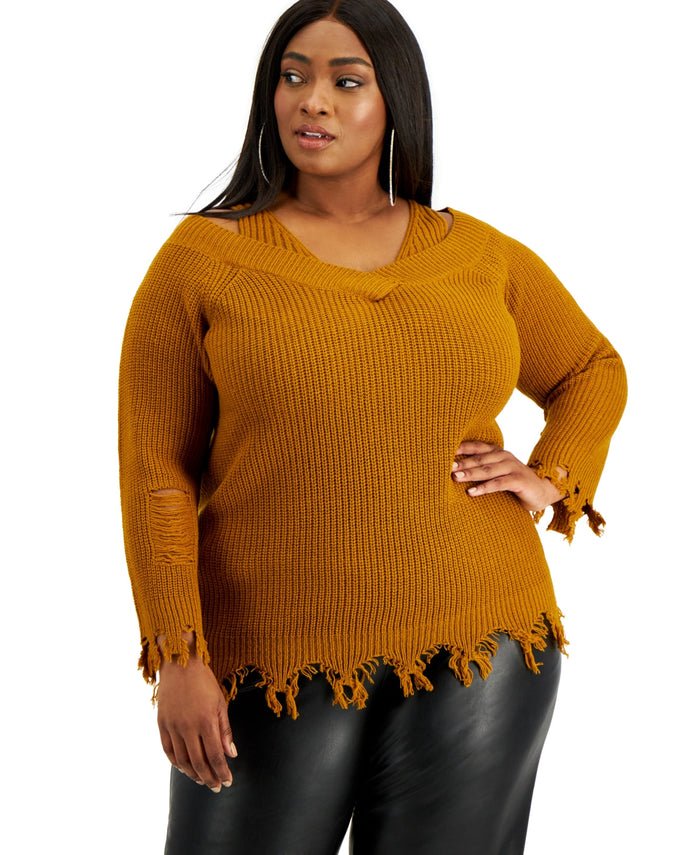 Full Circle Trends Womens Plus Trendy Ripped-Edge Sweater, Size 2X by Vanessa Jane