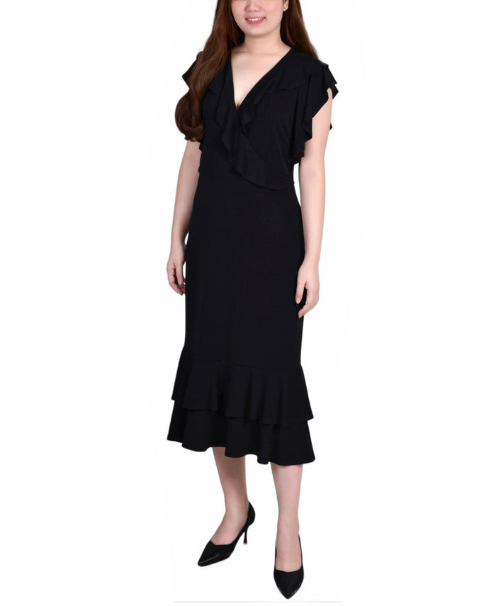 NY Collection Womens Short Flutter Sleeve Ruffle Neck Dress, Size Medium by Vanessa Jane