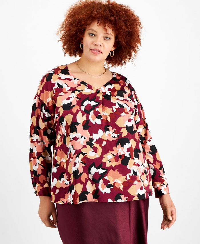 Bar III Womens Plus Size Floral-Print Top, Size 1X by Vanessa Jane