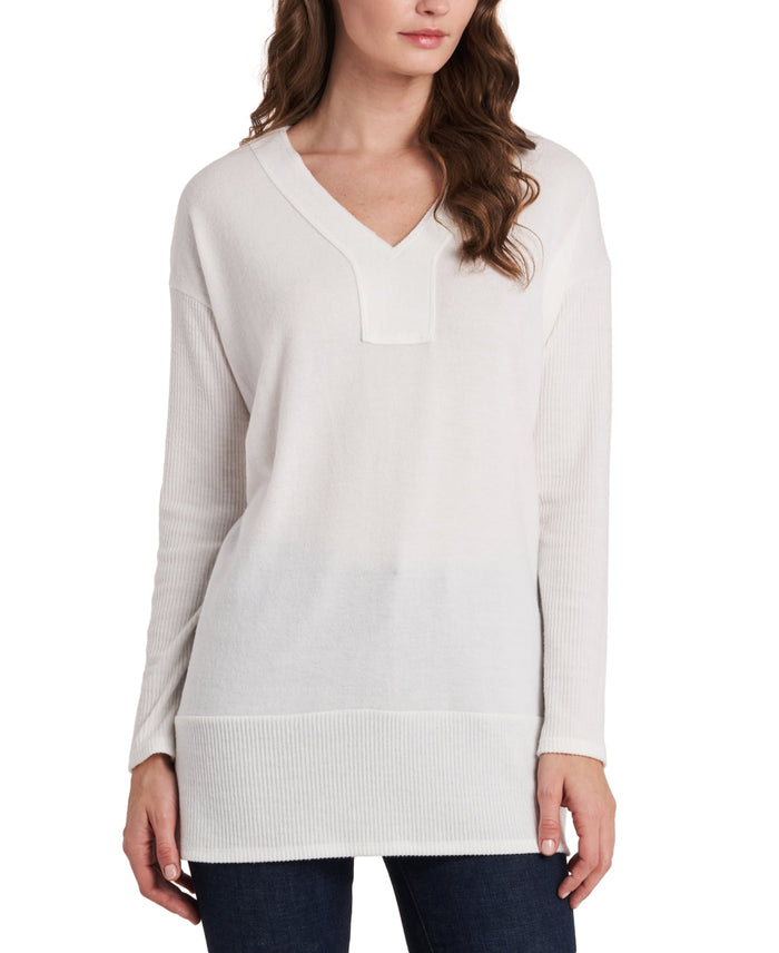 Vince Camuto Sweater Top Soft Knit Ivory V-Neck Drop Shoulder Tunic Size S by Vanessa Jane