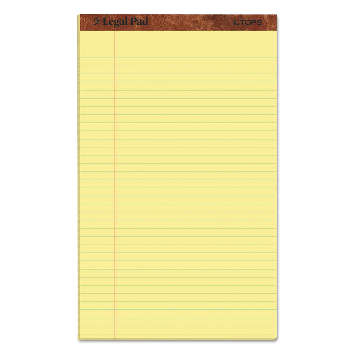 TOPS "The Legal Pad" Plus Ruled Perforated Pads with 40 pt. Back, Wide/Legal Rule, 50 Canary-Yellow 8.5 x 14 Sheets, Dozen