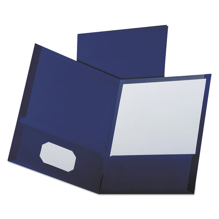 Oxford Linen Finish Twin Pocket Folders, 100-Sheet Capacity, 11 x 8.5, Navy, 25/Box
