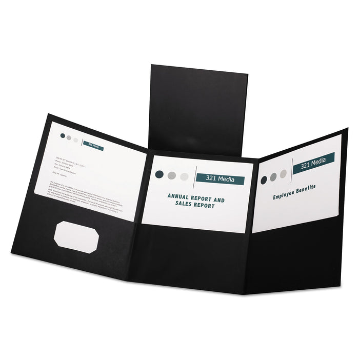 Oxford Tri-Fold Folder w/3 Pockets, 150-Sheet Capacity, 11 x 8.5, Black, 20/Box