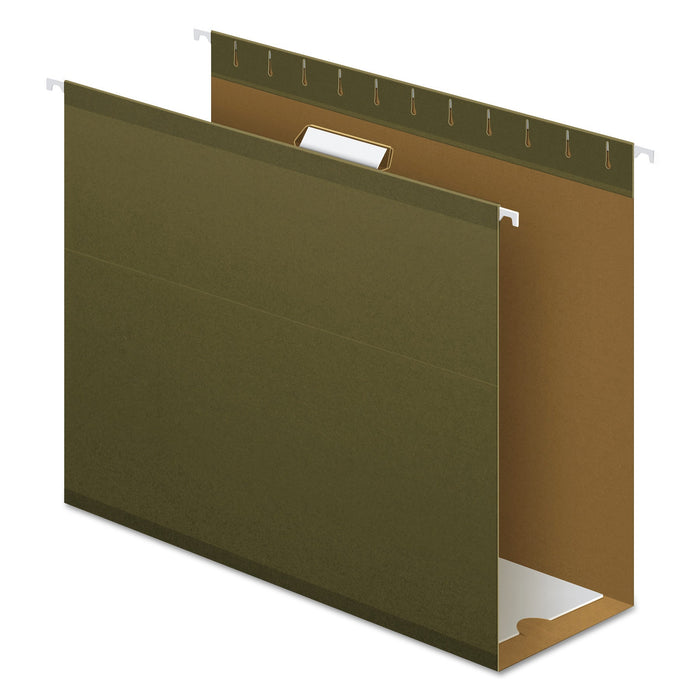 Pendaflex Extra Capacity Reinforced Hanging File Folders with Box Bottom, 4" Capacity, Letter Size, 1/5-Cut Tabs, Green, 25/Box