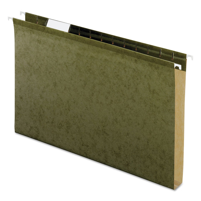 Pendaflex Extra Capacity Reinforced Hanging File Folders with Box Bottom, 1" Capacity, Legal Size, 1/5-Cut Tabs, Green, 25/Box