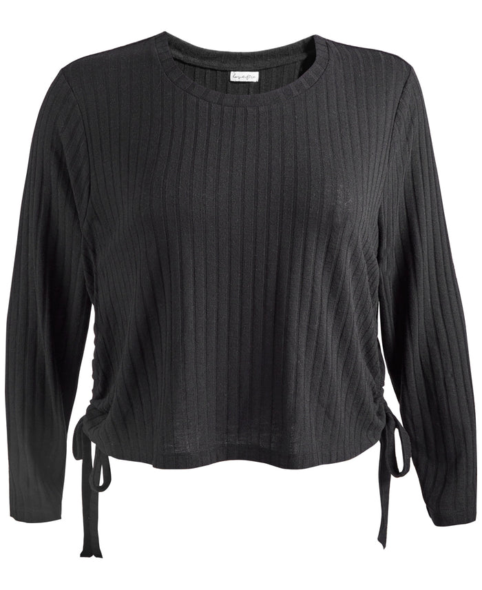 Love,Fire Plus Size Ruched Side-Tie Top Black - 1X by Vanessa Jane