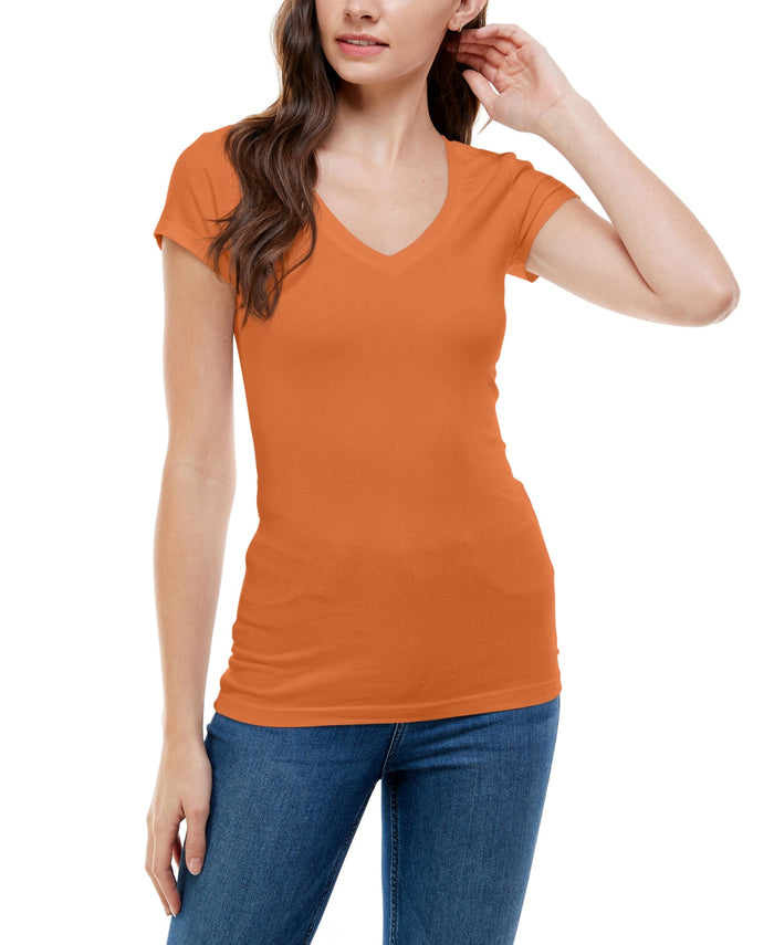 Juniors Aveto V-Neck Soft Stretch Knit Solid Top, Size Large by Vanessa Jane