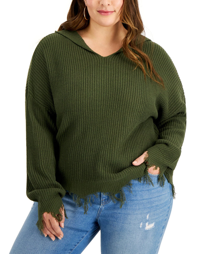 Full Circle Trends Trendy Plus Size Hooded Distressed Sweater by Vanessa Jane