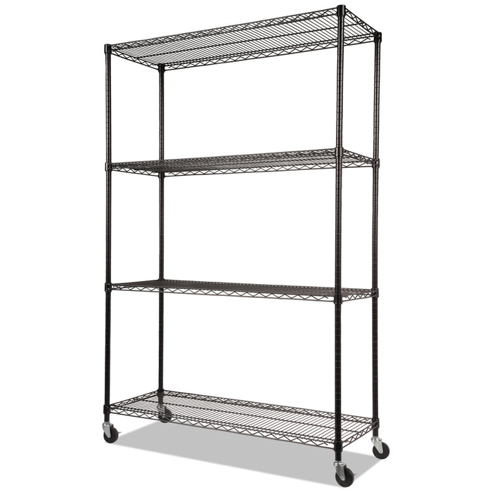 Alera NSF Certified 4-Shelf Wire Shelving Kit with Casters, 48w x 18d x 72h, Black