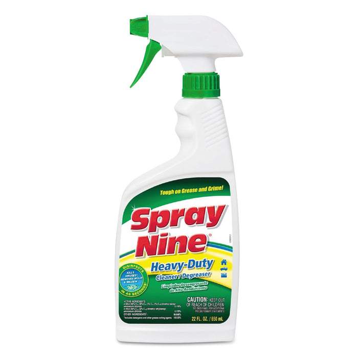 Spray Nine Heavy Duty Cleaner/Degreaser/Disinfectant, Citrus Scent, 22 oz Trigger Spray Bottle, 12/Carton