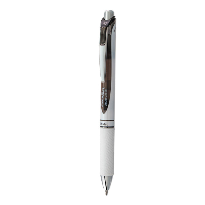 Pentel EnerGel RTX Gel Pen, Retractable, Medium 0.7 mm, Black Ink, White/Black Barrel