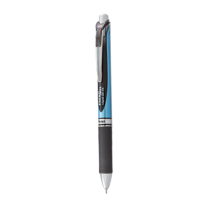 Pentel EnerGel RTX Gel Pen, Retractable, Fine 0.5 mm Needle Tip, Black Ink, Silver/Black Barrel