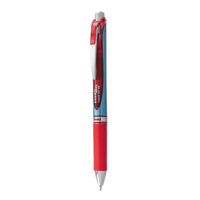Pentel EnerGel RTX Gel Pen, Retractable, Fine 0.5 mm Needle Tip, Red Ink, Silver/Red Barrel
