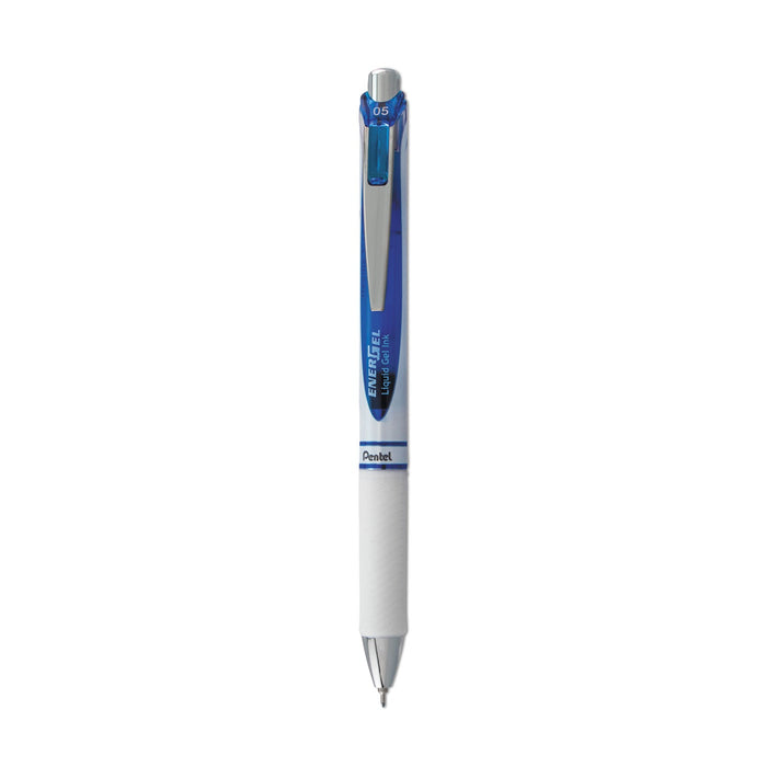 Pentel EnerGel RTX Gel Pen, Retractable, Fine 0.5 mm Needle Tip, Blue Ink, White/Blue Barrel