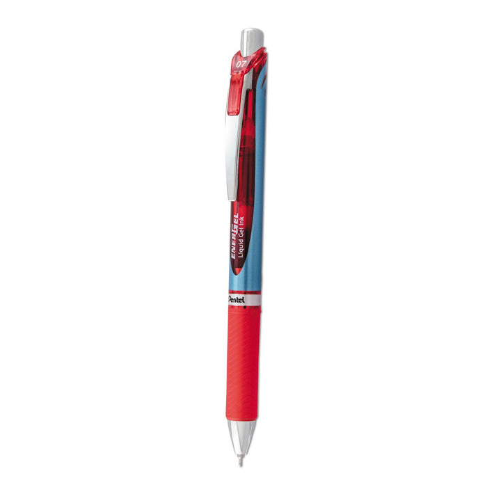 Pentel EnerGel RTX Gel Pen, Retractable, Medium 0.7 mm Needle Tip, Red Ink, Red/Gray Barrel
