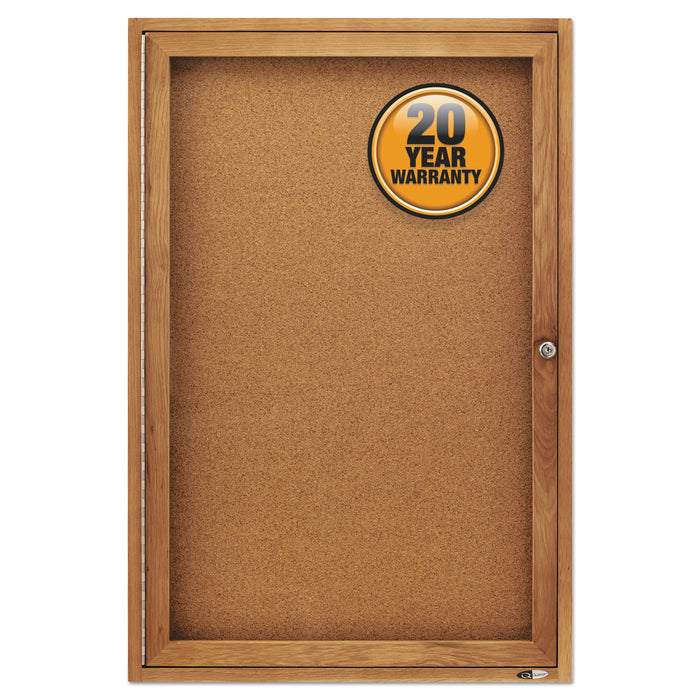 Quartet Enclosed Bulletin Board, Natural Cork/Fiberboard, 24 x 36, Oak Frame