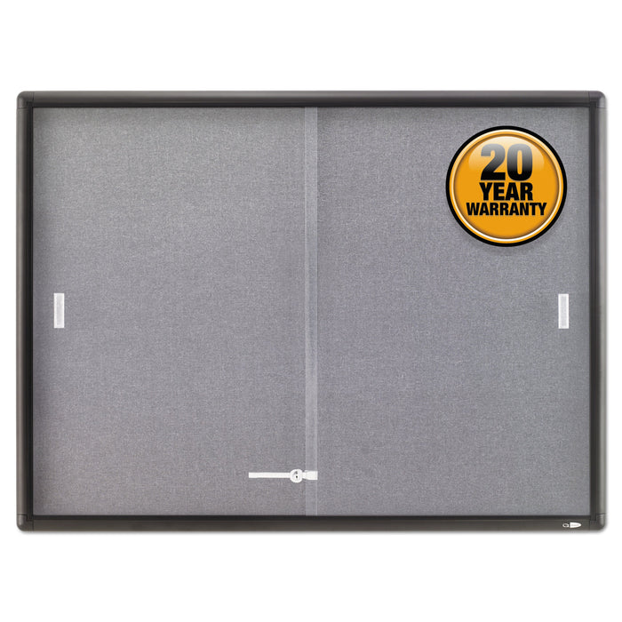 Quartet Enclosed Bulletin Board, Fabric/Cork/Glass, 48 x 36, Gray, Aluminum Frame
