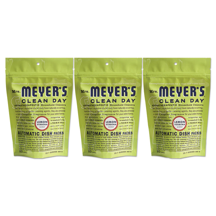 Mrs. Meyer's Automatic Dish Detergent, Lemon, 12.7 oz Pack, 20/Pack, 6/Carton